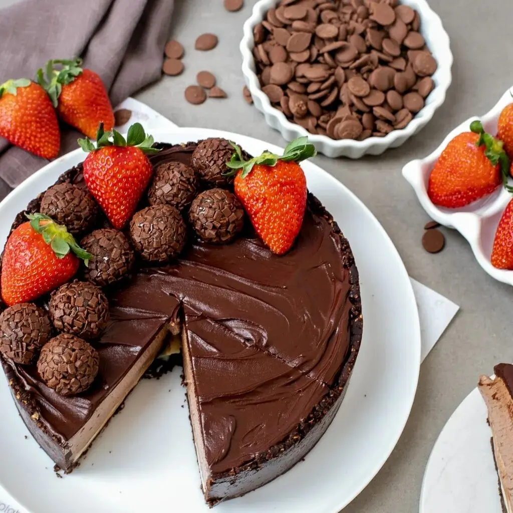 Torta gelada de chocolate com morangos